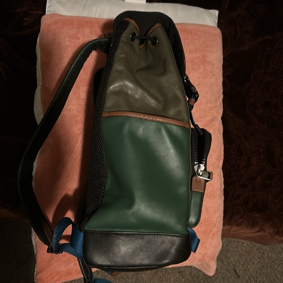 Coach Track Colorblock Leather Backpack Green Brown. - Picture 8 of 11